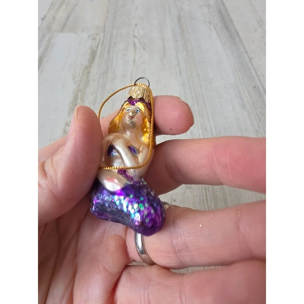 Vintage mini glass‎ mermaid not a call ornament Xmas tree